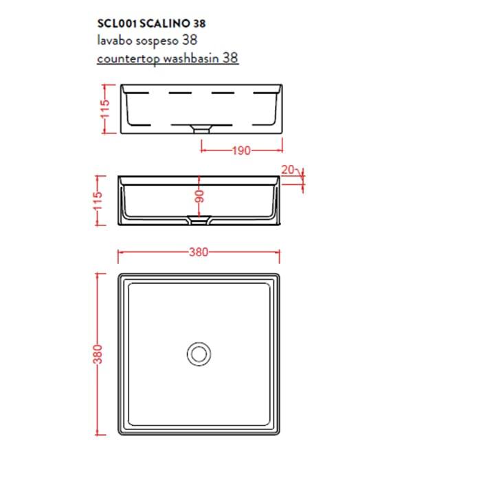Раковина накладная Artceram Scalino SCL001 01 00 bi 38х38