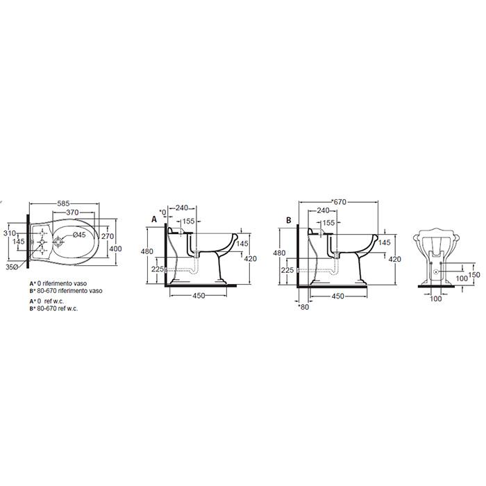 Биде напольное Azzurra Jubilaeum JUBIT0B0000TBI/(JUB500/T bi)*3 59х40