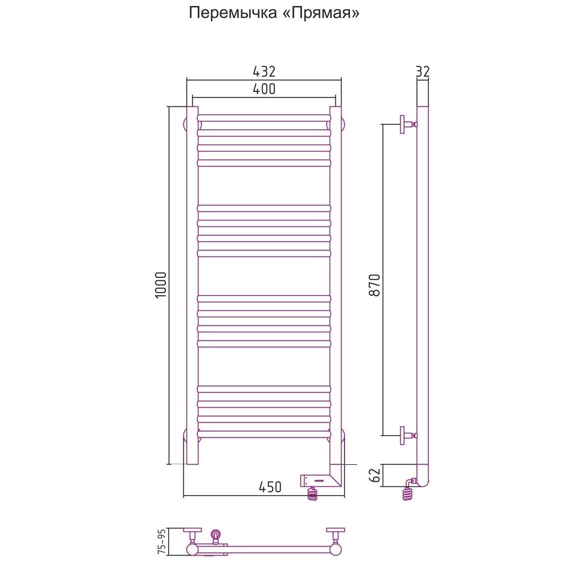Полотенцесушитель электрический Сунержа Богема 2.0 прямая перемычка правый 00-5205-1040 100x40