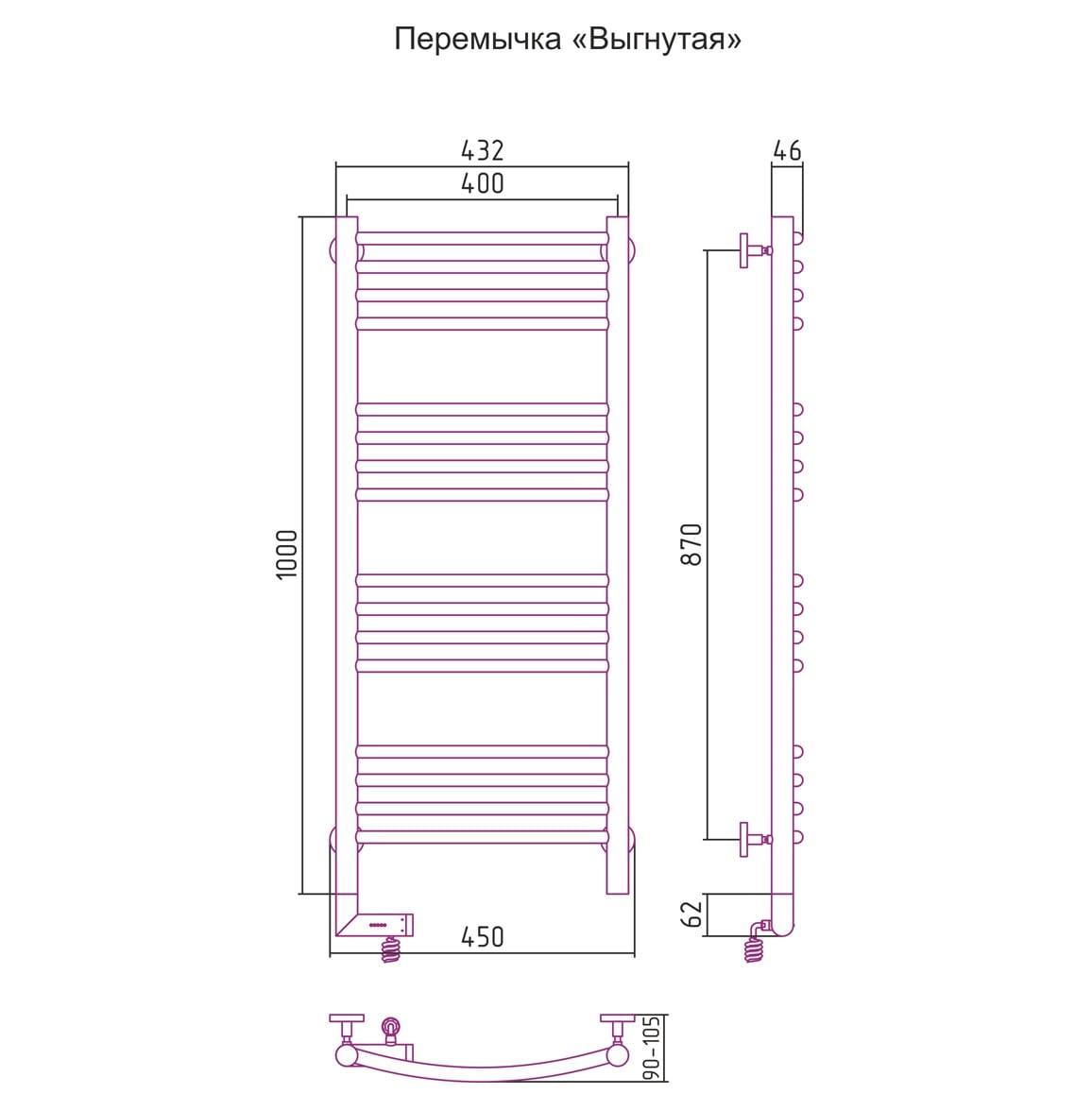 Полотенцесушитель электрический Сунержа Богема 2.0 выгнутая перемычка левый 00-5202-1040 100x40
