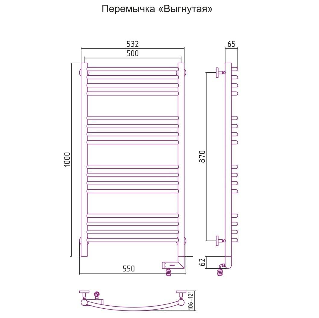 Полотенцесушитель электрический Сунержа Богема 2.0 выгнутая перемычка правый 00-5203-1050 100x50