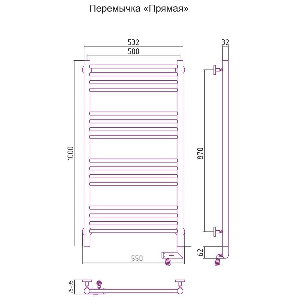 Полотенцесушитель электрический Сунержа Богема 2.0 прямая перемычка правый 00-5205-1050 100x50
