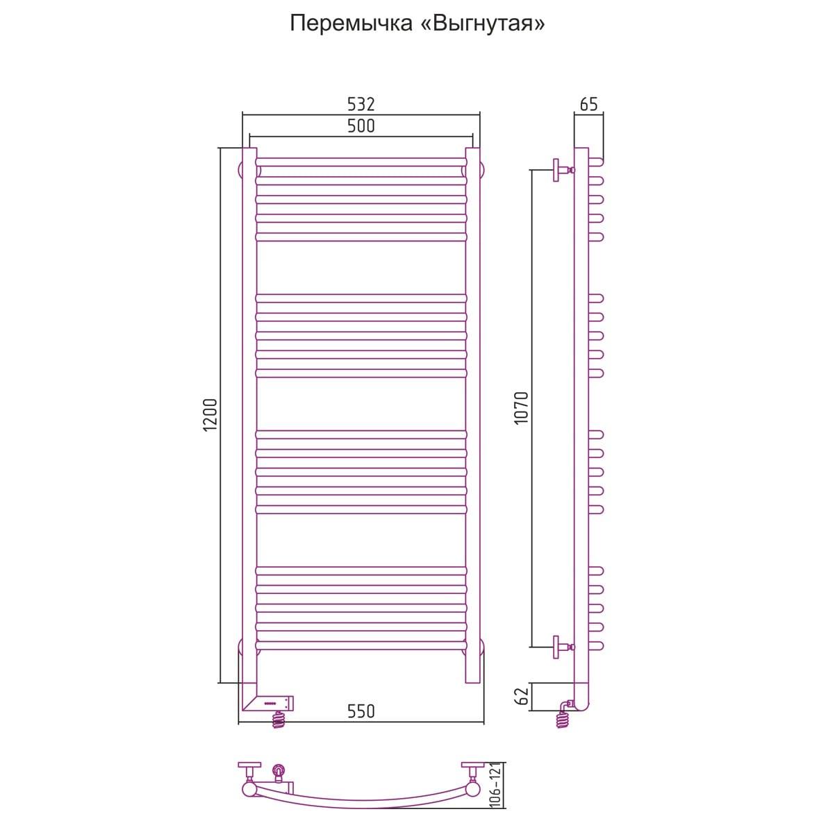 Полотенцесушитель электрический Сунержа Богема 2.0 выгнутая перемычка левый 00-5202-1250 120x50