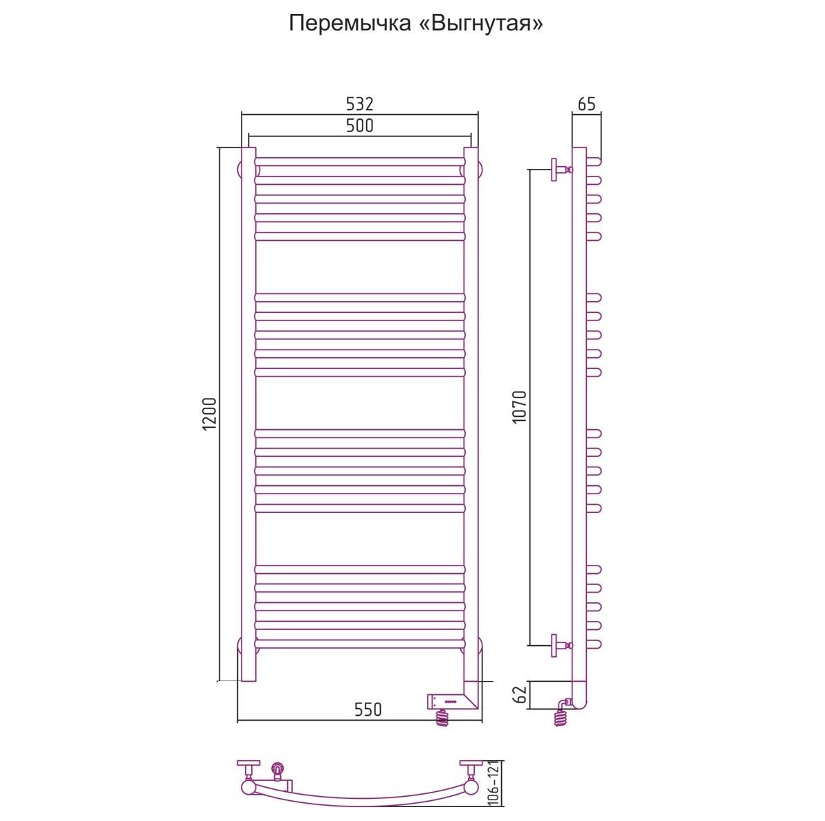 Полотенцесушитель электрический Сунержа Богема 2.0 выгнутая перемычка правый 00-5203-1250 120x50