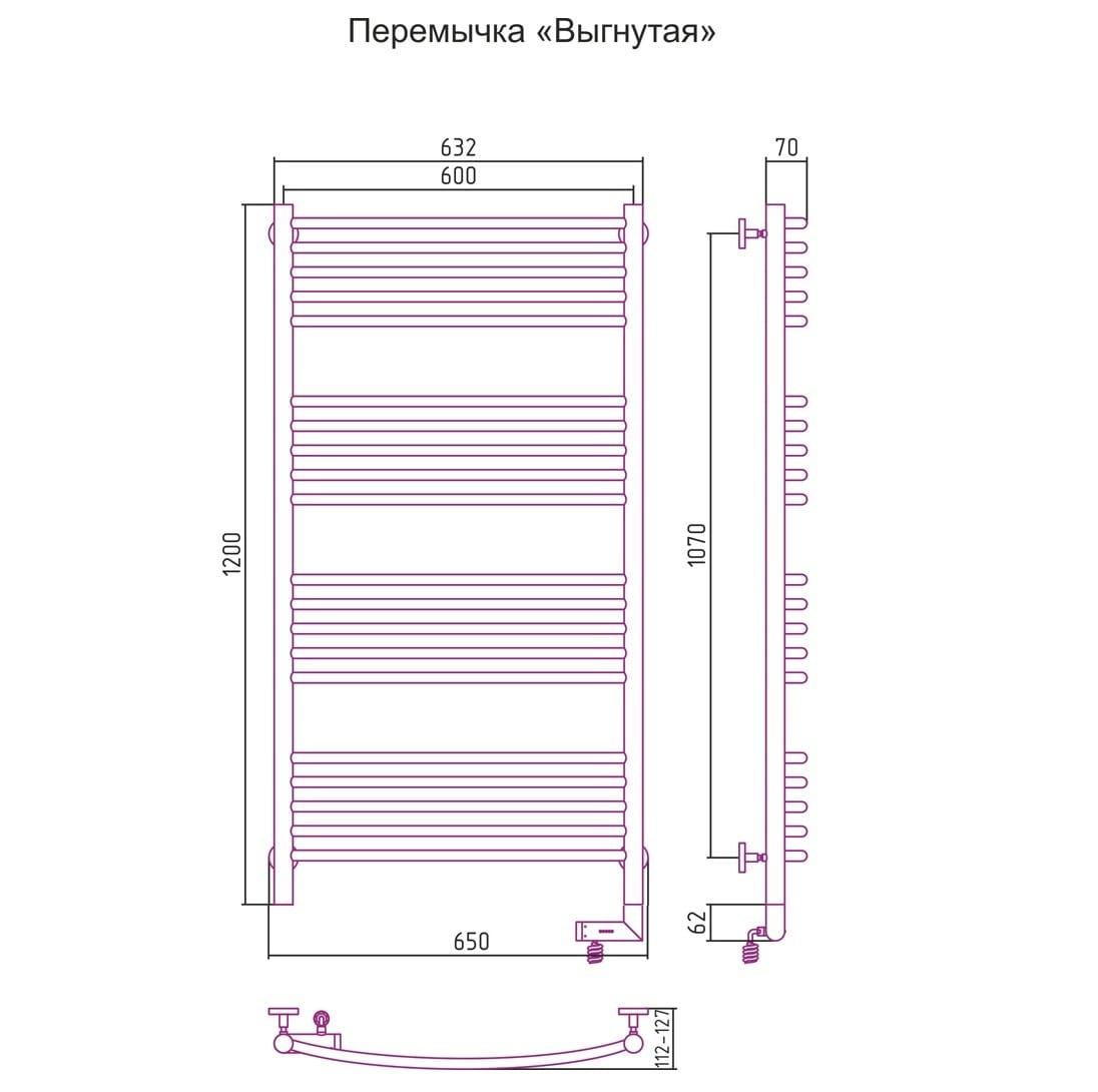 Полотенцесушитель электрический Сунержа Богема 2.0 выгнутая перемычка правый 00-5203-1260 120x60