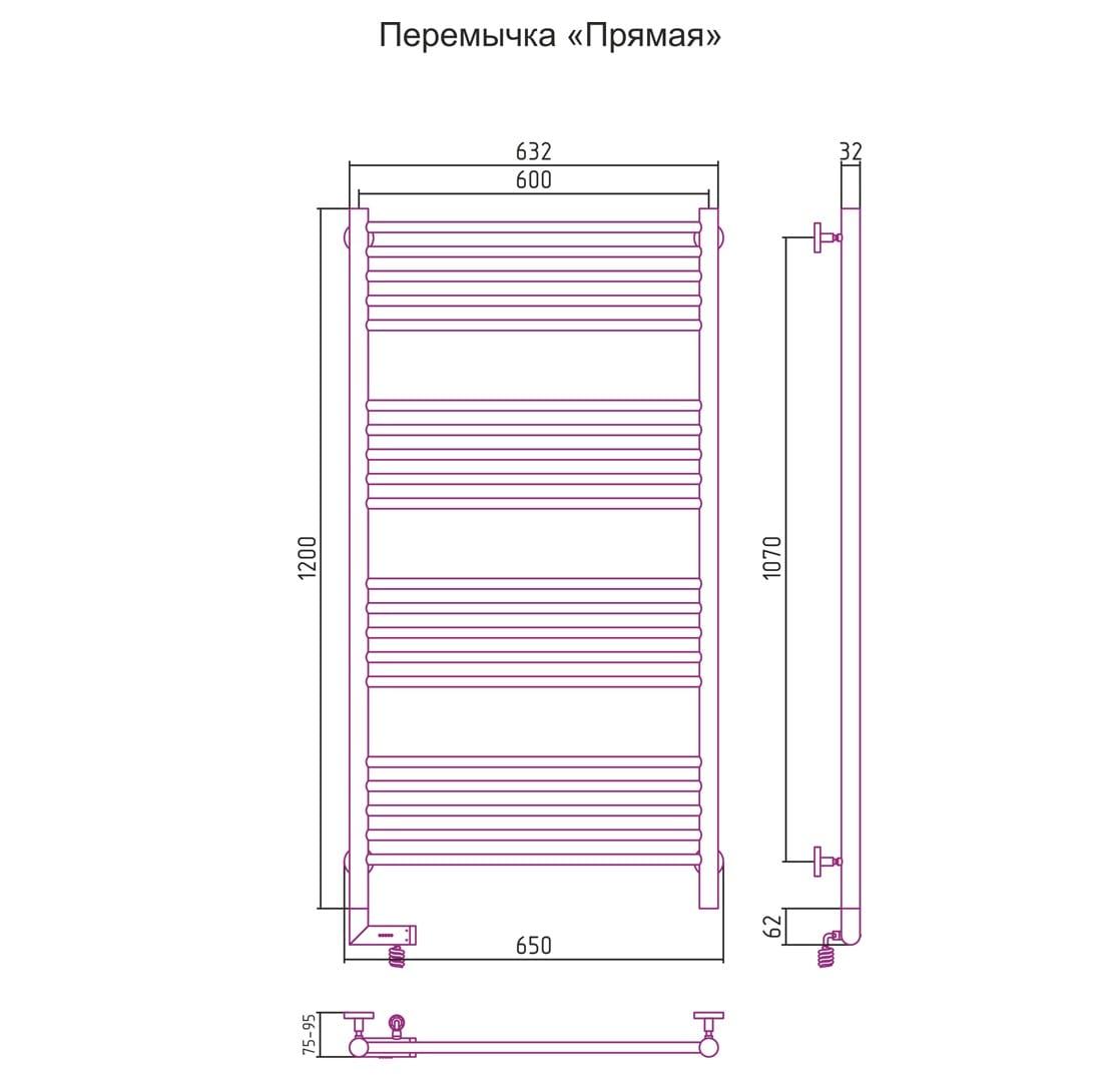 Полотенцесушитель электрический Сунержа Богема 2.0 прямая перемычка левый 071-5204-1260 120x60
