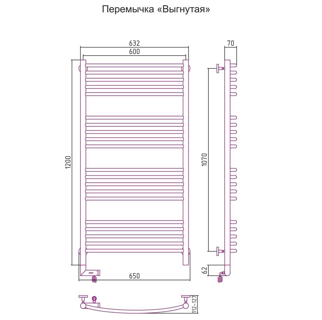 Полотенцесушитель электрический Сунержа Богема 2.0 выгнутая перемычка левый 00-5202-1260 120x60
