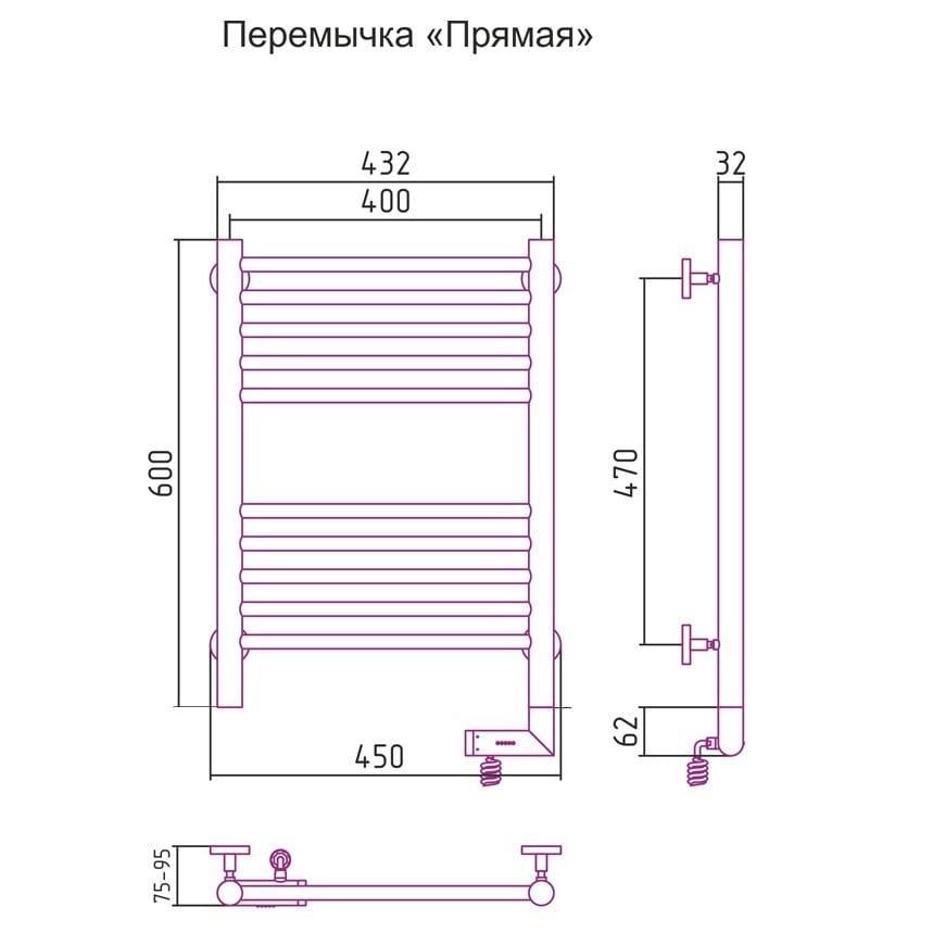 Полотенцесушитель электрический Сунержа Богема 2.0 прямая перемычка правый 05-5205-6040 60x40