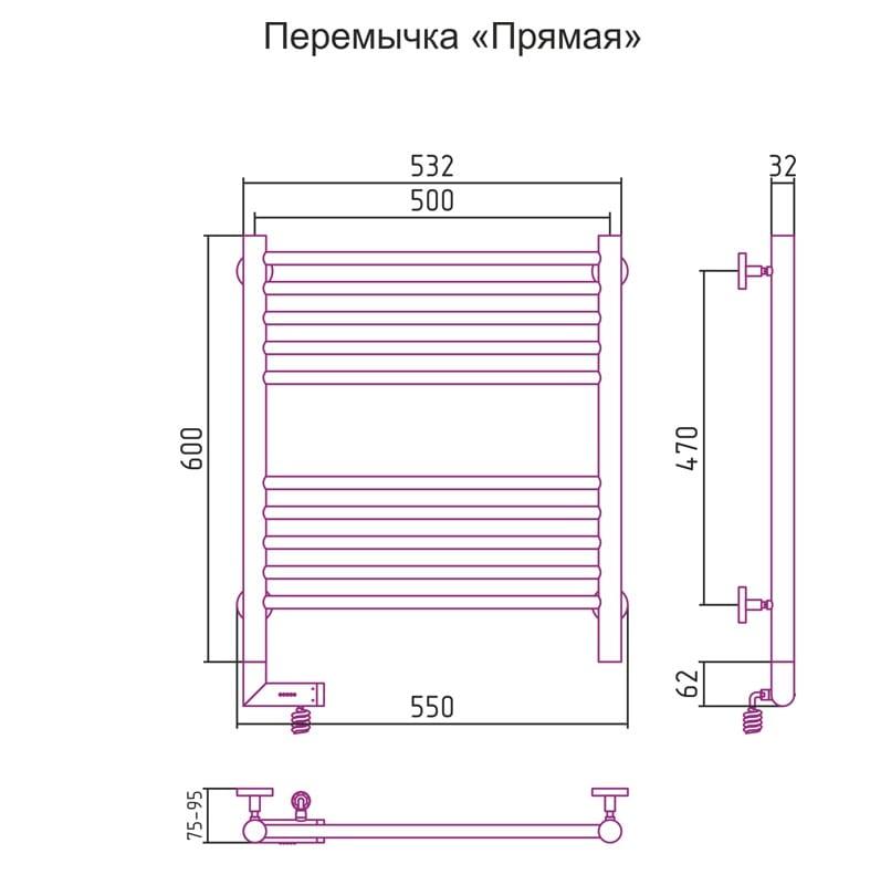 Полотенцесушитель электрический Сунержа Богема 2.0 прямая перемычка левый 30-5204-6050 60x50