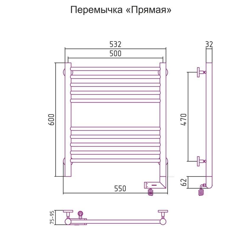 Полотенцесушитель электрический Сунержа Богема 2.0 прямая перемычка правый 00-5205-6050 60x50