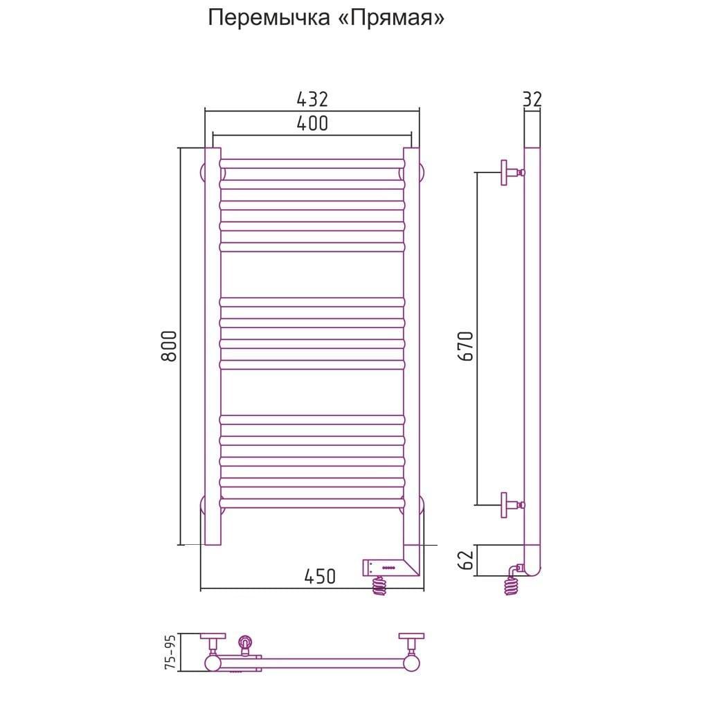 Полотенцесушитель электрический Сунержа Богема 2.0 прямая перемычка правый 00-5205-8040 80x40