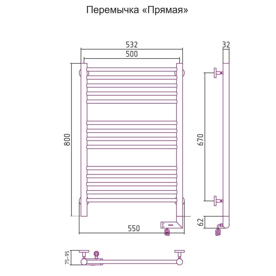 Полотенцесушитель электрический Сунержа Богема 2.0 прямая перемычка правый 00-5205-8050 80x50
