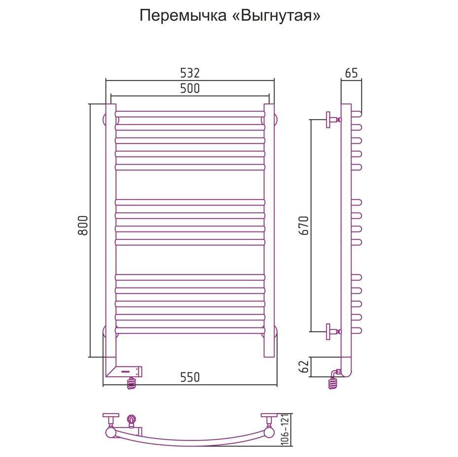 Полотенцесушитель электрический Сунержа Богема 2.0 выгнутая перемычка левый 00-5202-8050 80x50