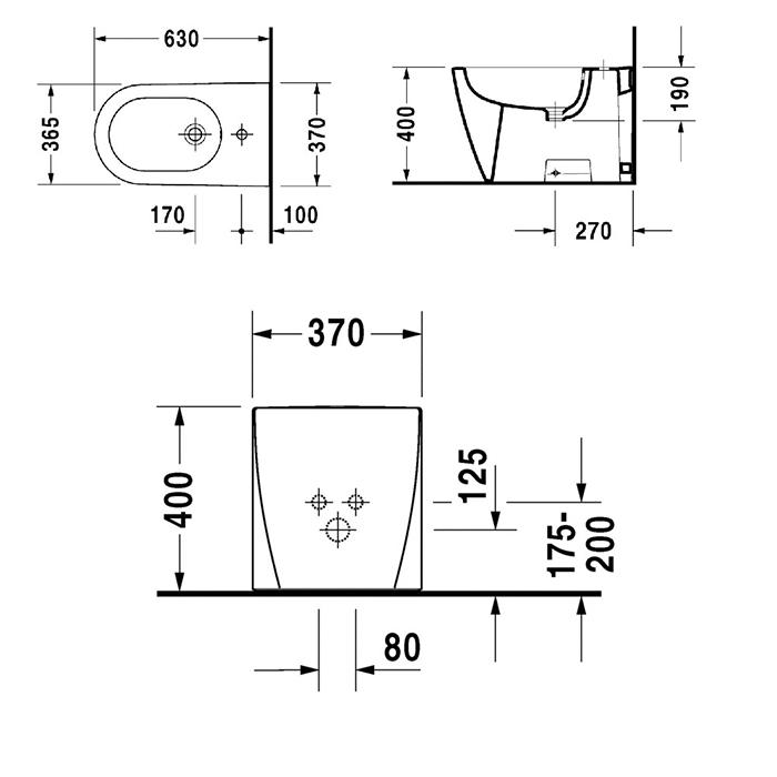 Биде напольное Duravit Starck 2 2272100000 63x37
