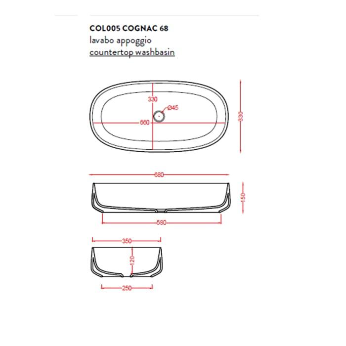 Раковина накладная Artceram Cognac COL005 01 00 bi 68х35