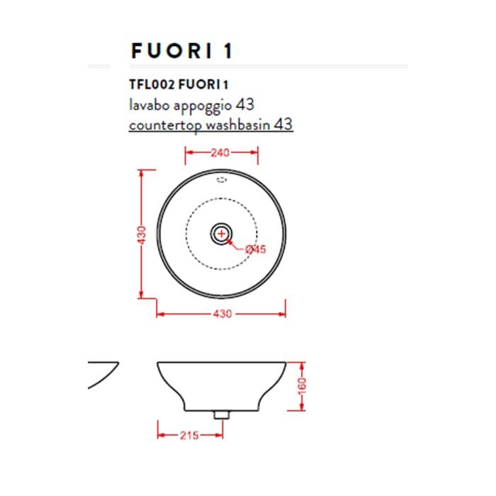 Раковина накладная Artceram Washbasins Fuori TFL002 01 00 bi*0 43х16