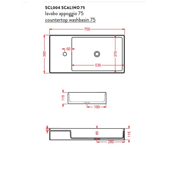 Раковина накладная Artceram Scalino SCL004 01 00 bi 75х38