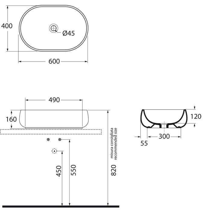 Раковина накладная Azzurra Nuvola NULA06040000BI /(NUV200/AP6 bi)*0 60х40