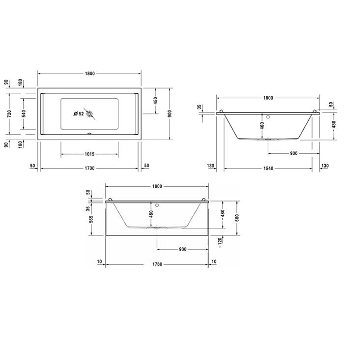 Ванна встраиваемая Duravit Starck 700339000000000 180x90