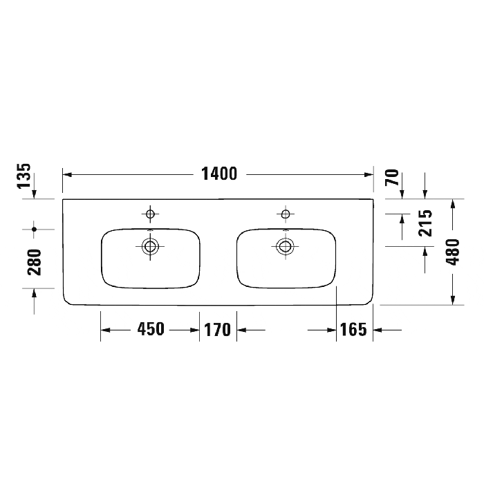 Раковина подвесная двойная Duravit Cape Cod 2357140000 140x48