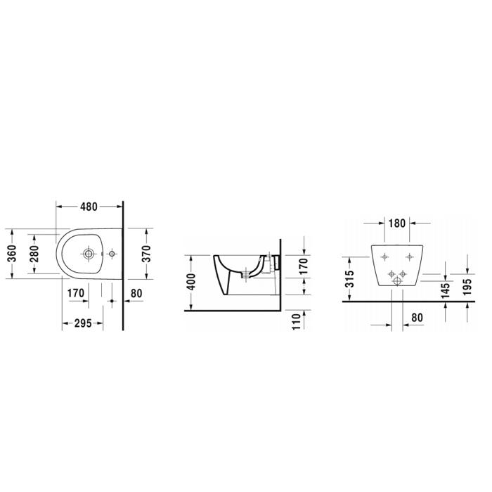 Биде подвесное компакт Duravit ME by Starck 2290150000 48x37