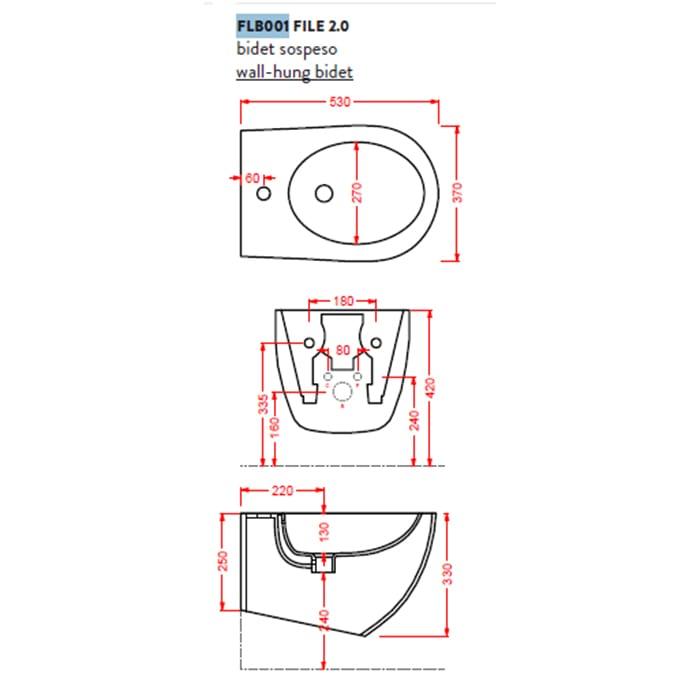Биде подвесное Artceram File FLB001 16 00 blu zaffiro 52х36