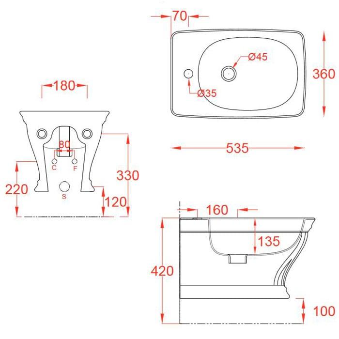 Биде подвесное Artceram Civitas CIB001 01 00 bi*1 54х36