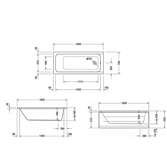 Ванна встраиваемая Duravit D-Code 700096000000000 160х70