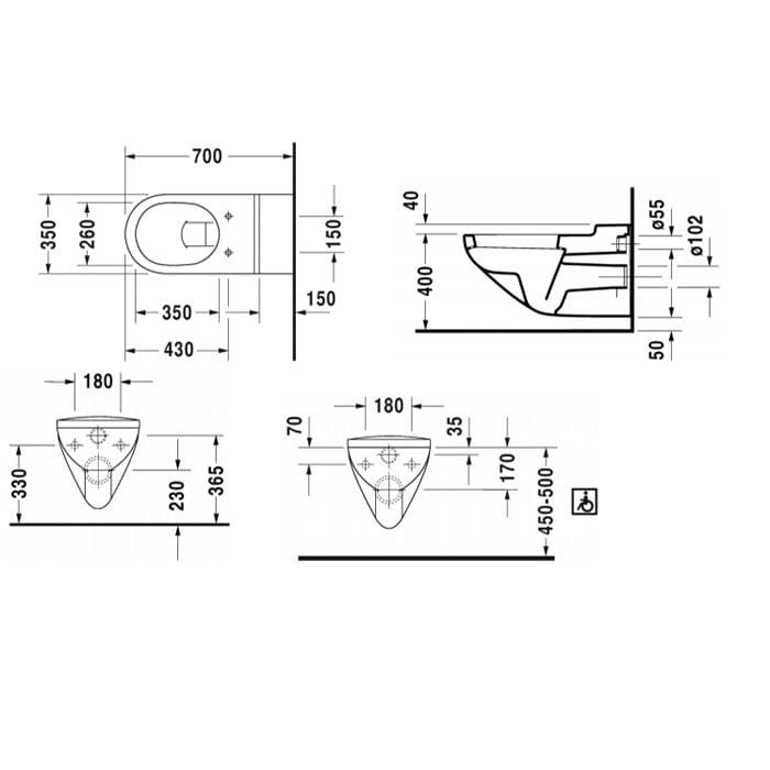 Унитаз подвесной для инвалидов на колясках Duravit Architec 0190090000 70x35