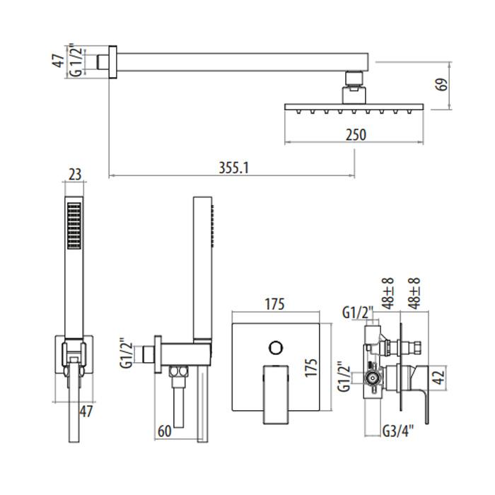 Душевой комплект Gattoni Kubik KTQ15/PDBO