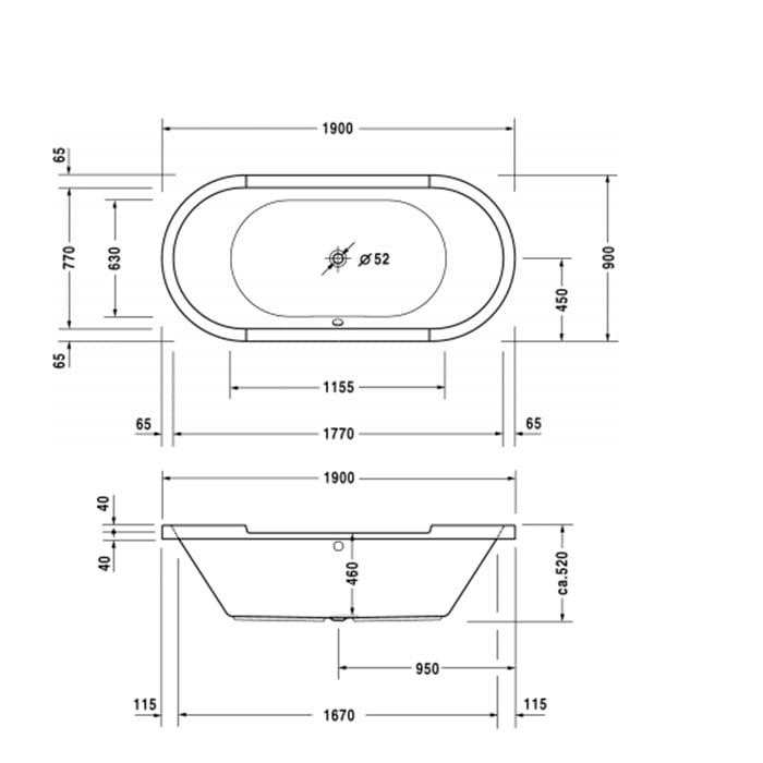 Ванна встраиваемая Duravit Starck 700011000000000 190x90