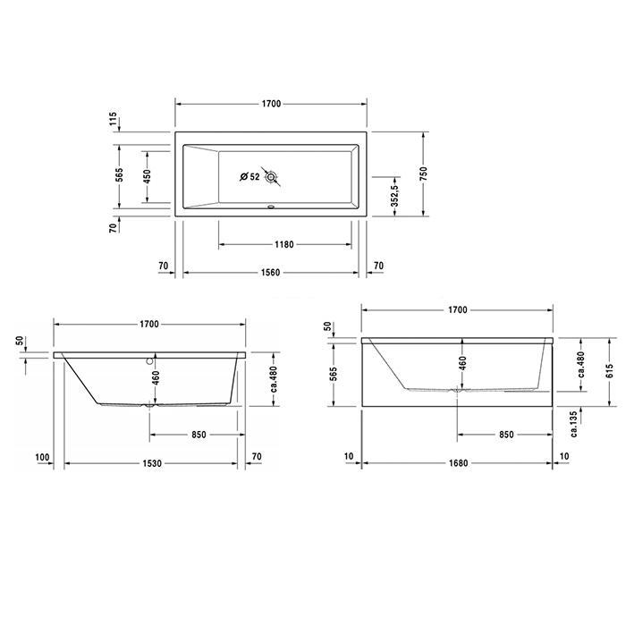Ванна встраиваемая Duravit Vero 700133000000000 170x75