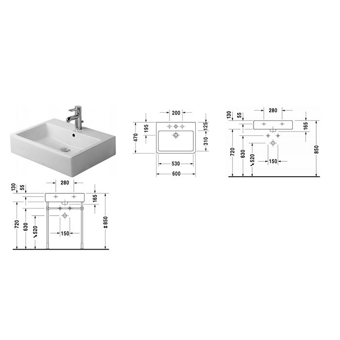 Раковина подвесная Duravit Vero 0454600079 60x47