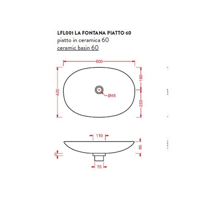 Раковина накладная Artceram La Fontana LFL001 01 00 bi*0 60х42