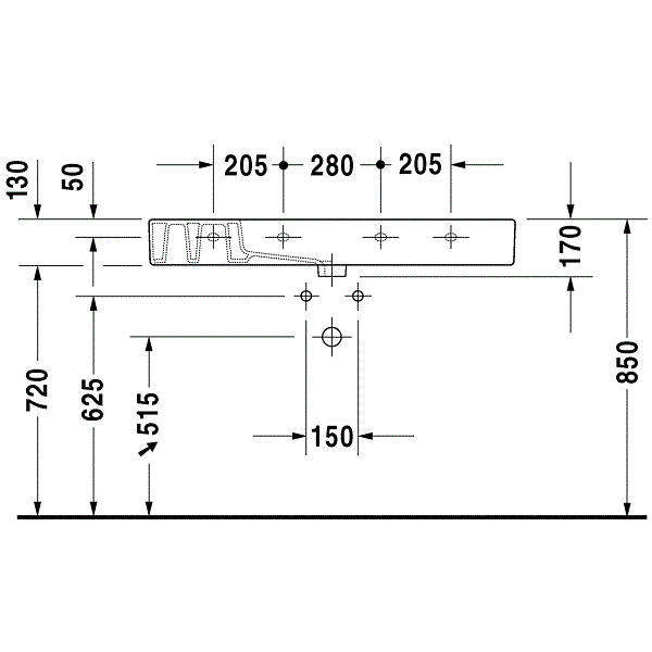 Раковина для мебели Duravit Vero 0329100041 105x49