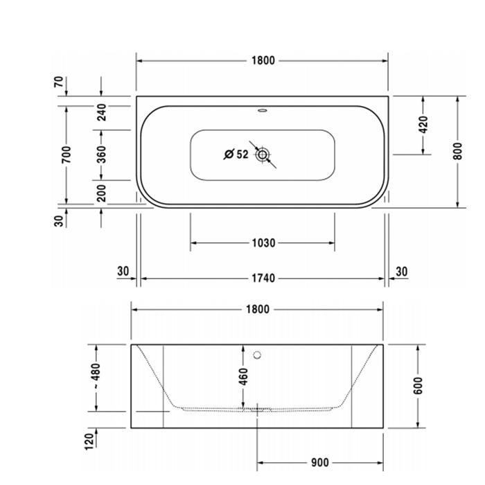 Ванна пристенная Duravit Happy D2 700318000000000 180x80