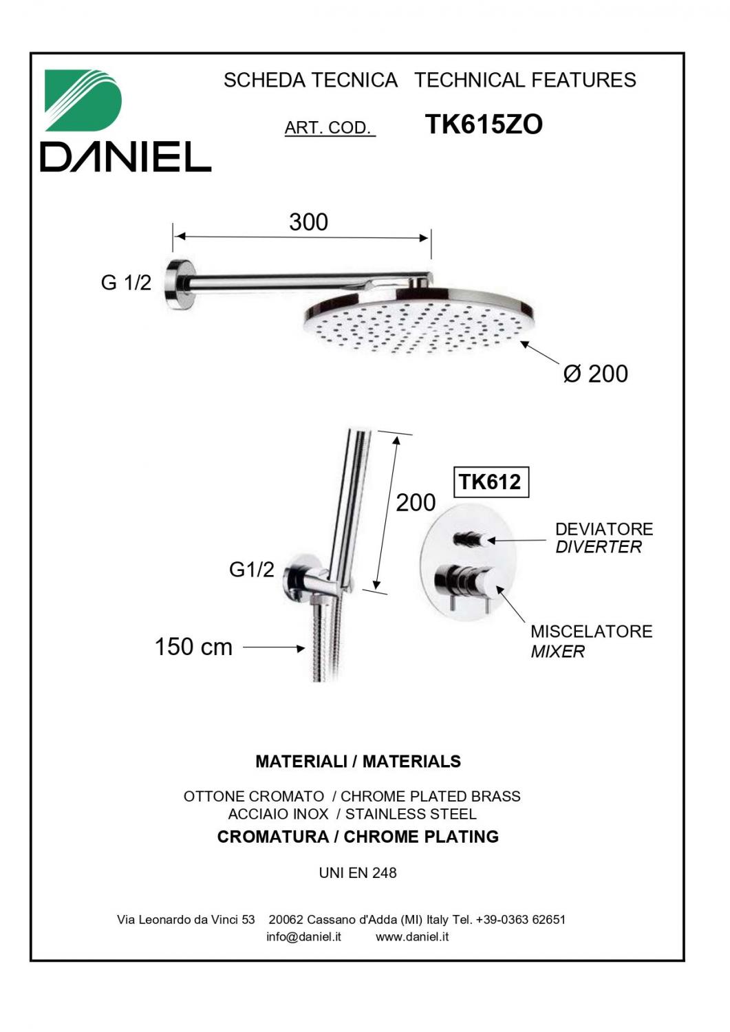 Душевой комплект цвет хром Daniel Tokyo TX615ZO-CR