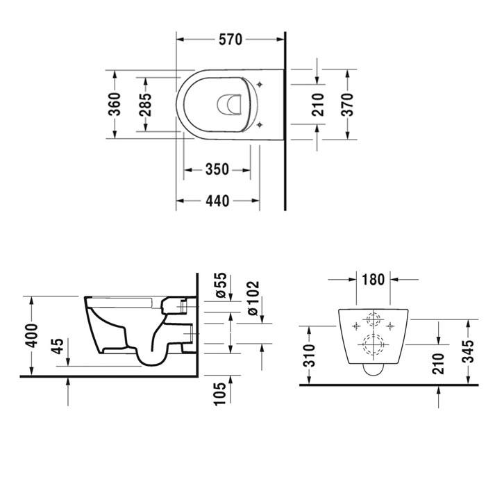 Комплект унитаз подвесной с сиденьем Duravit ME by Starck 45290900A1 57x37