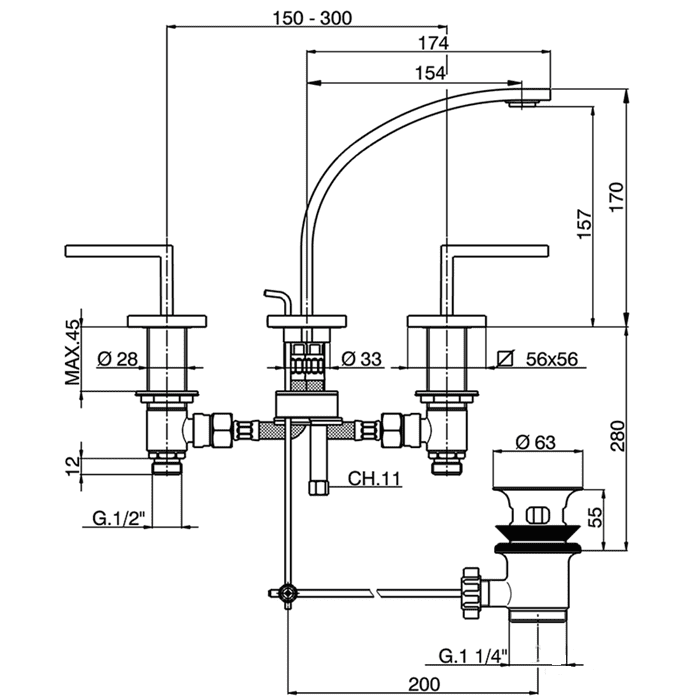 Смеситель для раковины Cisal Wave WA0010212A