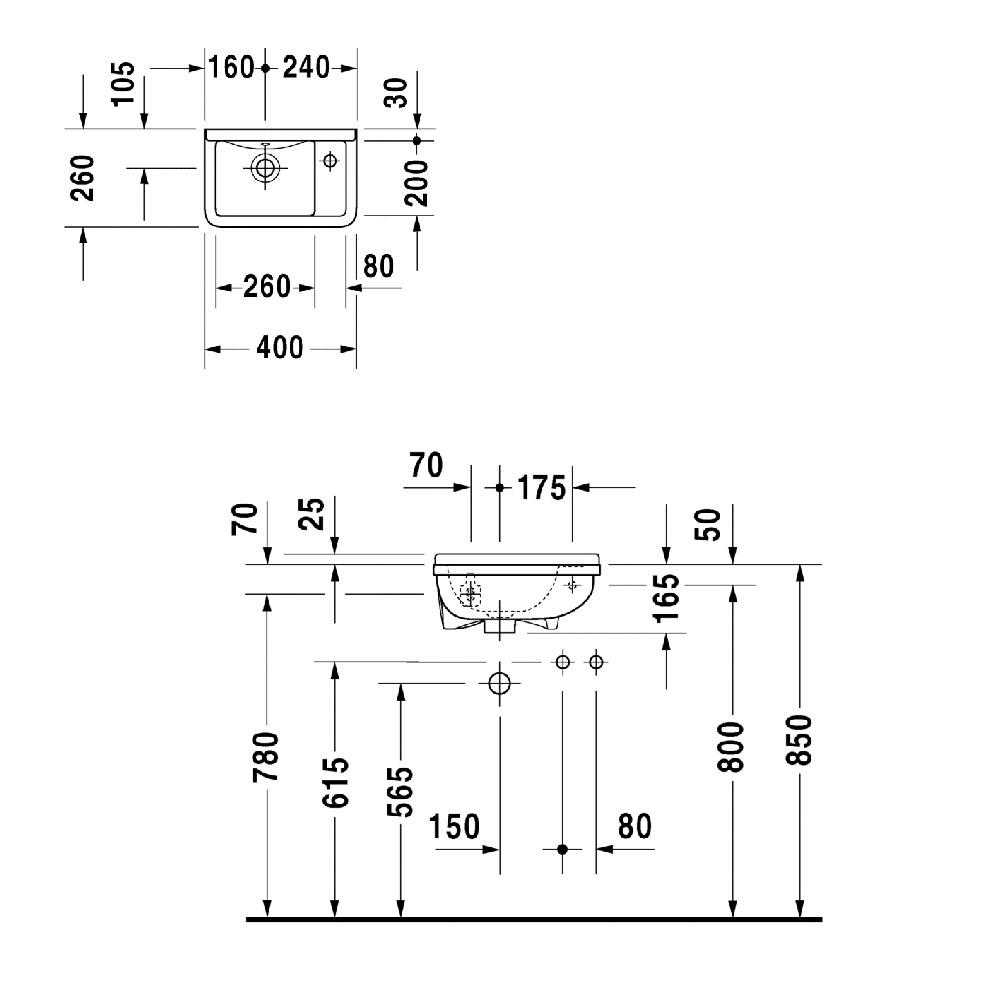 Раковина подвесная Duravit Starck 3 0751400000 40x26