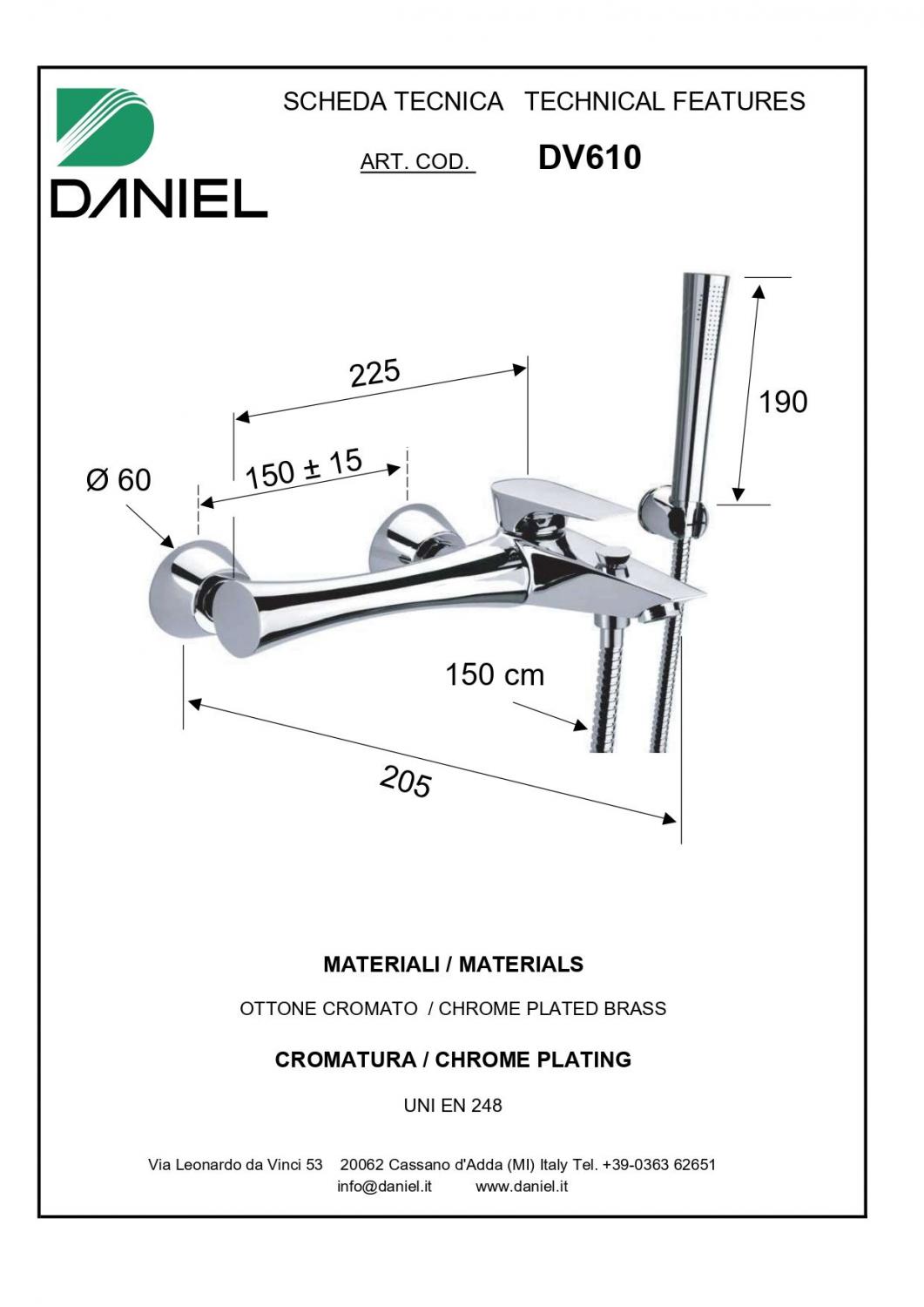 Смеситель для ванны и душа Daniel Diva DV610-CR