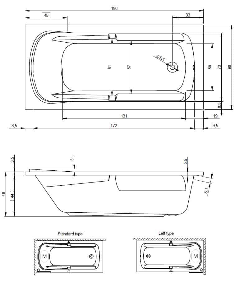 Ванна приставная Riho Future XL B075001005 190x90