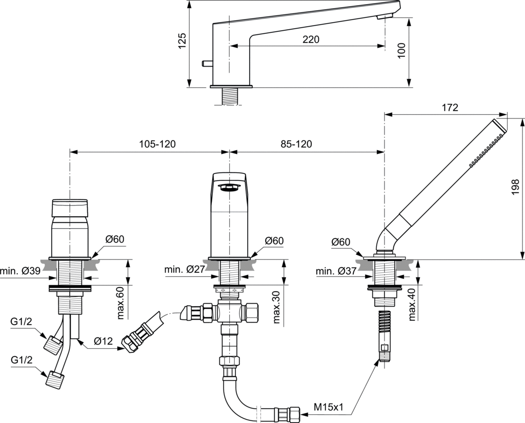 Смеситель для ванны и душа Ideal Standard Tonic II A6348AA