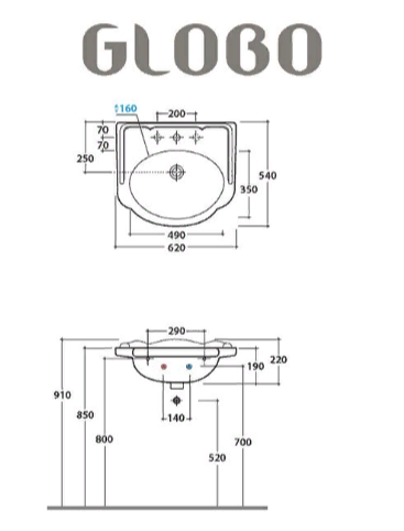 Раковина подвесная/накладная Globo Paestum PA057.BI*1 62х52