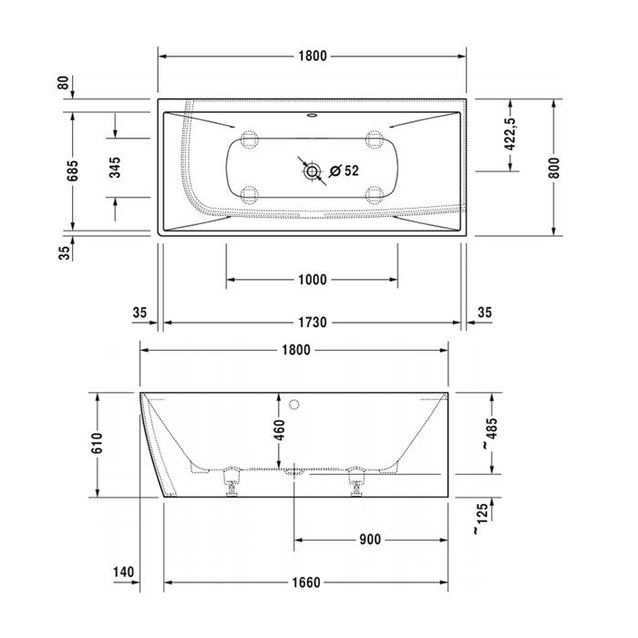 Ванна пристенная Duravit DuraSquare 700428000000000 180x80