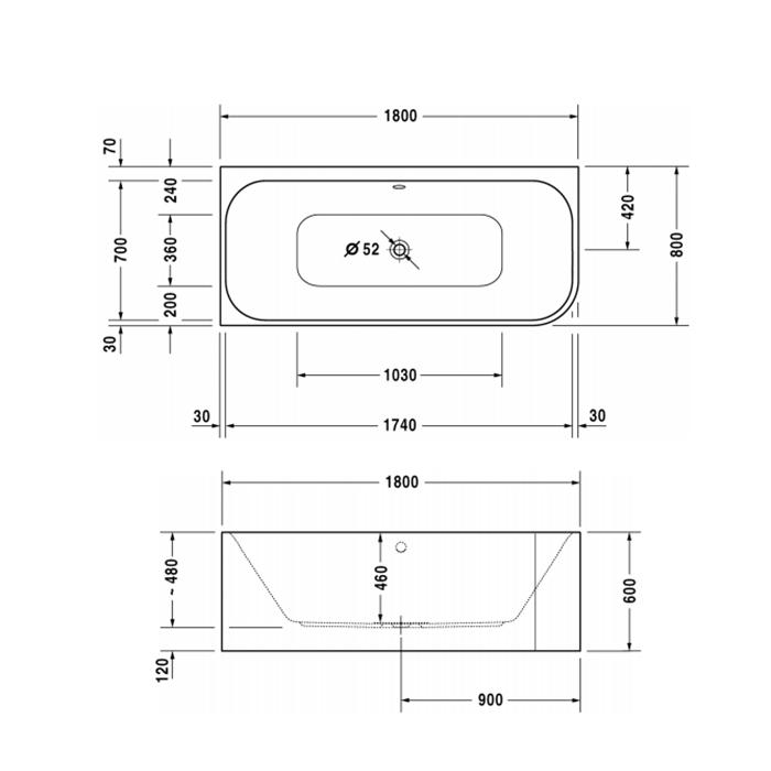 Ванна пристенная Duravit Happy D2 700316000000000 180x80