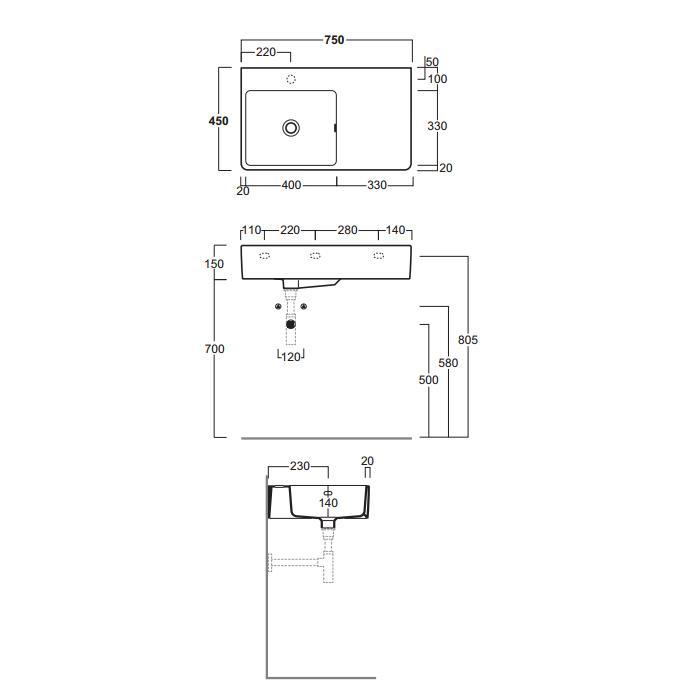 Раковина накладная/подвесная Simas Top e lavabi d'Arredo QU75S*1 bi 75х45