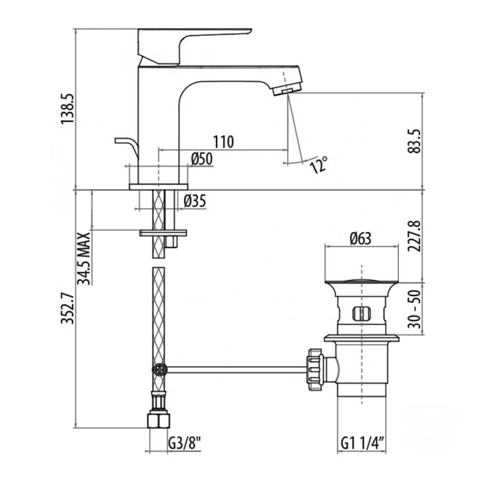 Смеситель для раковины Gattoni H2Omix3000 3041/30C0cr