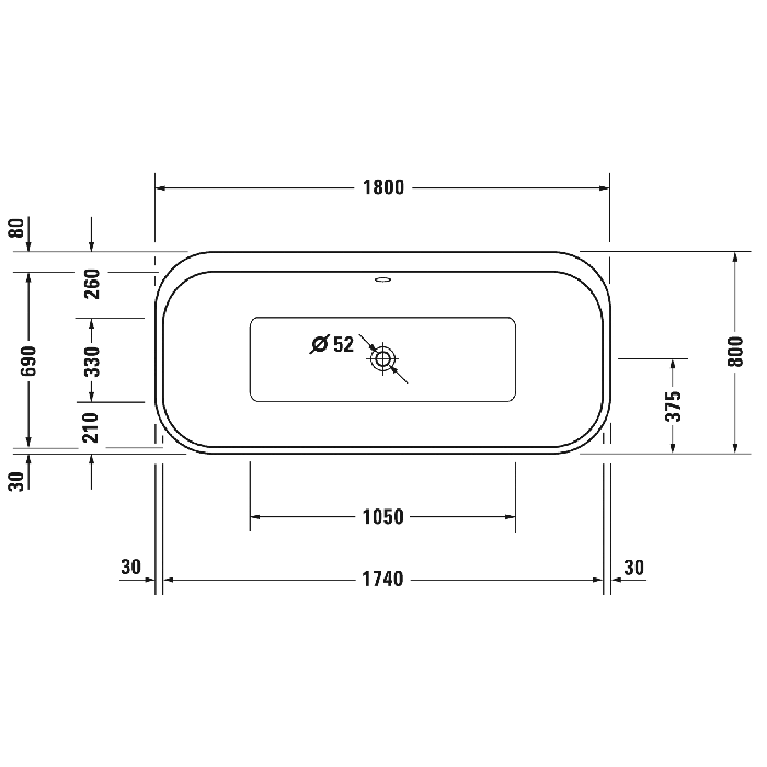 Ванна отдельностоящая Duravit Happy D.2 Plus 700453800000000 180x80