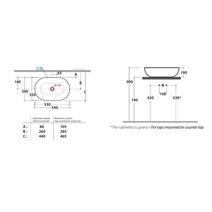 Раковина накладная Globo T-Edge Castagno B6O54.CS*0 54х36
